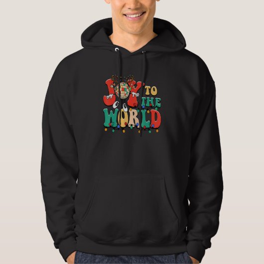 Joy To The World Reindeer Disco Ball Christmas Hol Hoodie (Vorderseite)