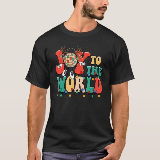 Joy To The World Reindeer Disco Ball Christmas Hol T-Shirt (Vorderseite)