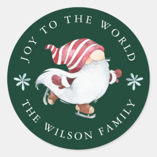 Joy to the World Skaten Nisse Gnome Runder Aufkleber