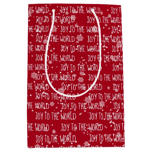 JOY TO THE WORLD Text on Red Mittlere Geschenktüte (Vorderseite)