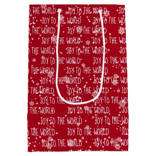 JOY TO THE WORLD Text on Red Mittlere Geschenktüte (Rückseite)