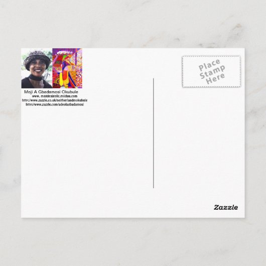 JOY TRADING Postcard VON MOJI GBADAMOSI OKUBULE Postkarte (Rückseite)