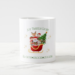 Joy Travels Light – Bilingual Holiday Sleigh  Jumbo-Tasse