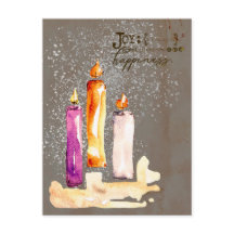 Joy! Trio of Candles Watercolor Sparkle