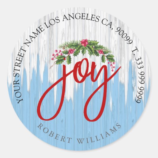 Joy Typografie auf rustikalem lackiertem Holz Runder Aufkleber (Vorderseite)