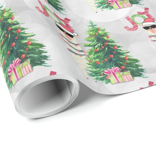 Joy Typografie | Christmas Llama Pattern Geschenkpapier (Rolleneckpunkt)