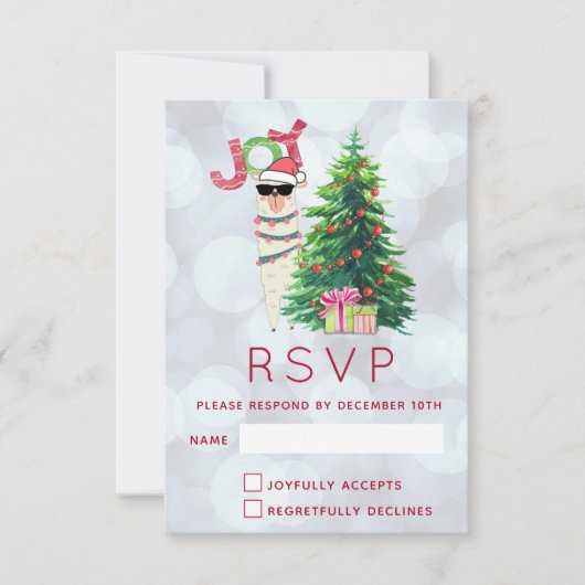 Joy Typografie | Christmas Llama UAWG RSVP Karte (Vorderseite)