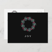 "JOY" Typografie Holly Berry Wreath Holiday Postkarte (Vorne/Hinten)