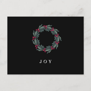 "JOY" Typografie Holly Berry Wreath Holiday Postkarte