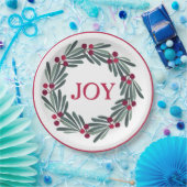 "JOY" Typografie Holly Berry Wreath Red Pappteller (Party)