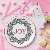 "JOY" Typografie Holly Berry Wreath Red Pappteller (Party)