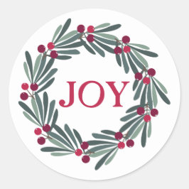 "JOY" Typografie Holly Berry Wreath Red Runder Aufkleber
