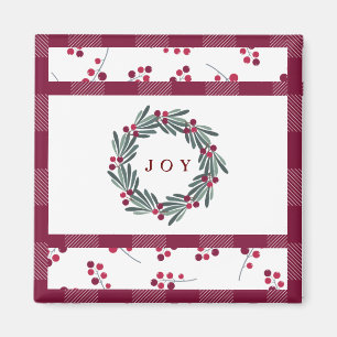JOY" Typografie Red Holly Berry Wreath Holiday Magnet