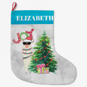 Joy Typografie | Weihnachtslama hinter einem Baum Großer Weihnachtsstrumpf (Vorderseite)