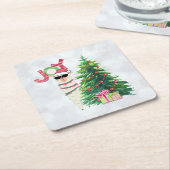 Joy Typografie | Weihnachtslama mit Baum Rechteckiger Pappuntersetzer (angewinkelt)