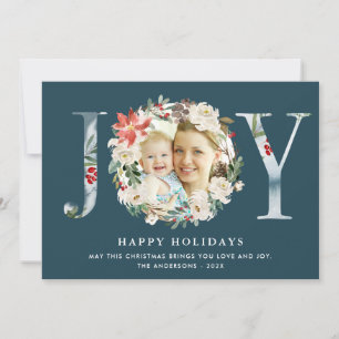JOY Typografie Weihnachtsstern Floraler Kranz Foto Feiertagskarte