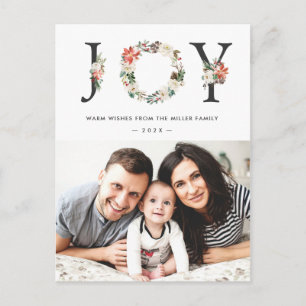 JOY Typografy Poinsettia Floral Christmas Foto Postkarte