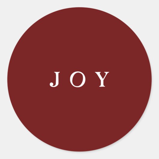 JOY Typografy Red Simple Modern Holiday Runder Aufkleber (Vorderseite)