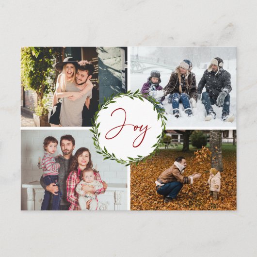 Joy Typografy Script Wreath 4 Foto Weihnachten (Vorderseite)