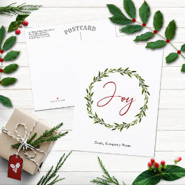 Joy Typografy Script Wreath Corporate Christmas Feiertagspostkarte