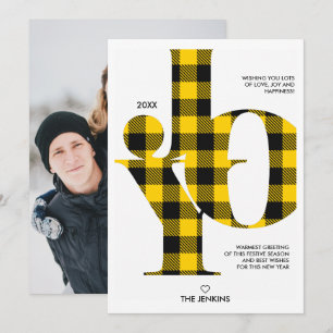 Joy Typografy Yellow Buffalo Kariert Foto Holiday Einladung