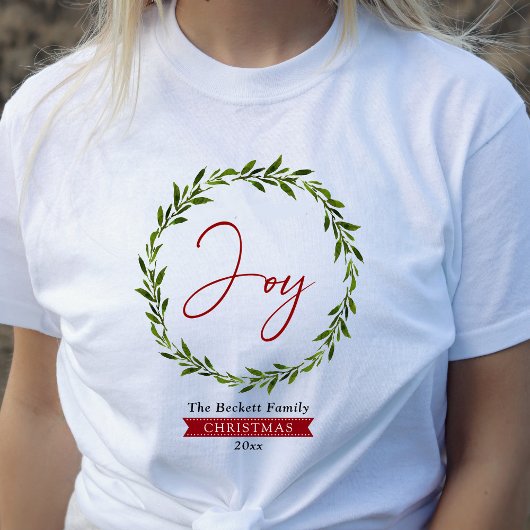 Joy Typography Script Christmas Wreath Holiday T-Shirt
