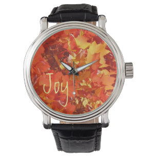 Joy Watches Designer Orange Red Yellow Blätter Armbanduhr
