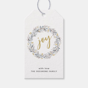 Joy Watercolor Botanical Wreath Christmas Geschenkanhänger