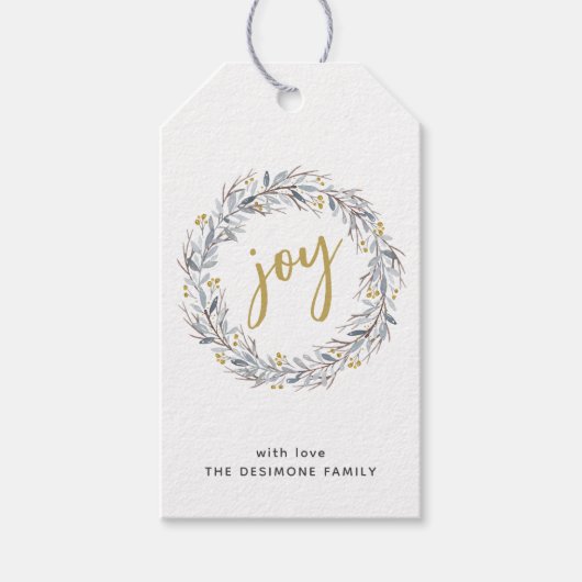 Joy Watercolor Botanical Wreath Christmas Geschenkanhänger (Vorderseite)