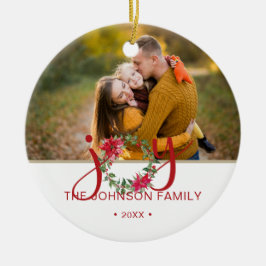 JOY Watercolor Christmas Wreath Foto Keramik Ornament