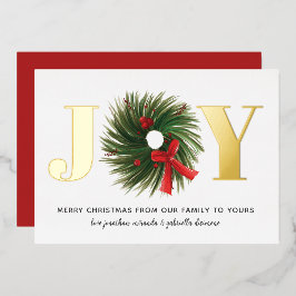 JOY Watercolor Christmas Wreath Gold Folien Feiertagskarte