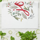 Joy Watercolor Floral Red Script Geschirrtuch (Gefaltet)