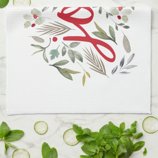 Joy Watercolor Floral Red Script Geschirrtuch (Gefaltet)