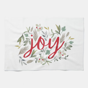 Joy Watercolor Floral Red Script Geschirrtuch