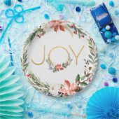 Joy Watercolor Floral Wreath mit Gold | Weihnachte Pappteller (Party)