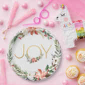 Joy Watercolor Floral Wreath mit Gold | Weihnachte Pappteller (Party)