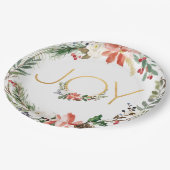 Joy Watercolor Floral Wreath mit Gold | Weihnachte Pappteller (Schrägansicht)