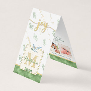 JOY Watercolor Monogram Falted Foto Gift Tags