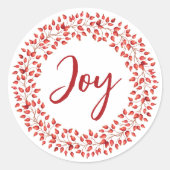 Joy Watercolor Rosehips Wreath. Weihnachten Runder Aufkleber (Vorderseite)
