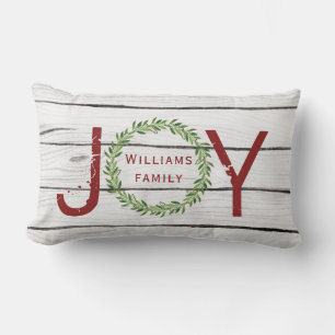 Joy Watercolor Wreath Familie Weihnachten Lendenkissen