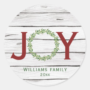 Joy Watercolor Wreath Familie Weihnachten  Runder Aufkleber
