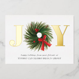 JOY Watercolor Wreath Holiday Gold Folien Feiertagskarte