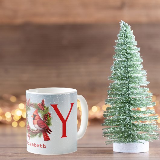 Joy Watercolor Wreath + Red Kardinal | Name Kaffeetasse