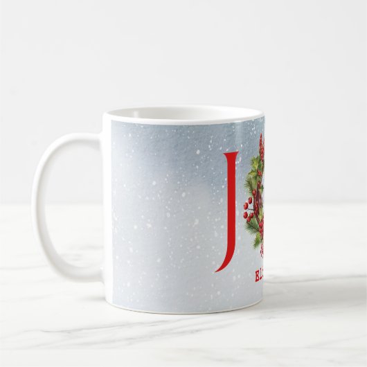 Joy Watercolor Wreath + Red Kardinal | Name Kaffeetasse (Links)