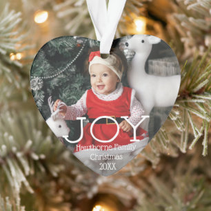 "JOY" Weihnachten eleganter Luxus Custom Foto + Te Ornament