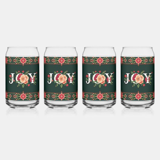JOY Weihnachts-Blumenrand Dosenglas (Vorderseite)