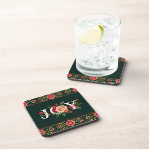 JOY Weihnachts-Blumenrand Getränkeuntersetzer