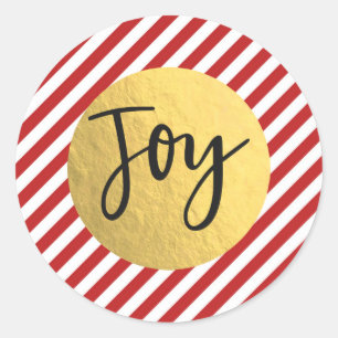 JOY Weihnachts-Feiertag Rot Weiß Streifen Goldfoli Runder Aufkleber
