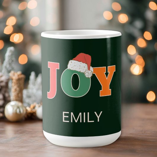 JOY! Weihnachtsmannmütze Script Typografy Custom Kaffeetasse