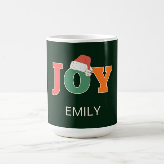 JOY! Weihnachtsmannmütze Script Typografy Custom Kaffeetasse (Mittel)